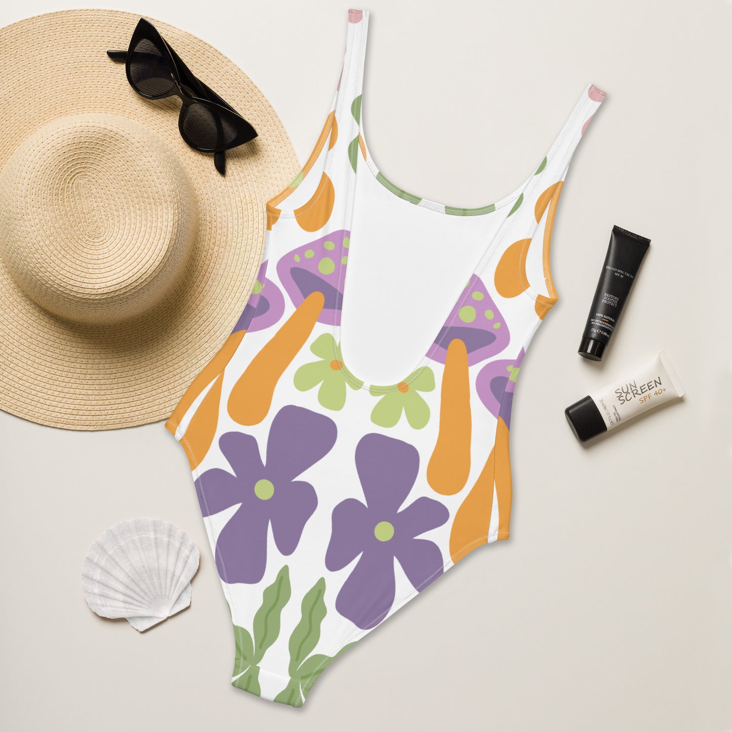 Flowers and Mushroom One-Piece Swimsuit