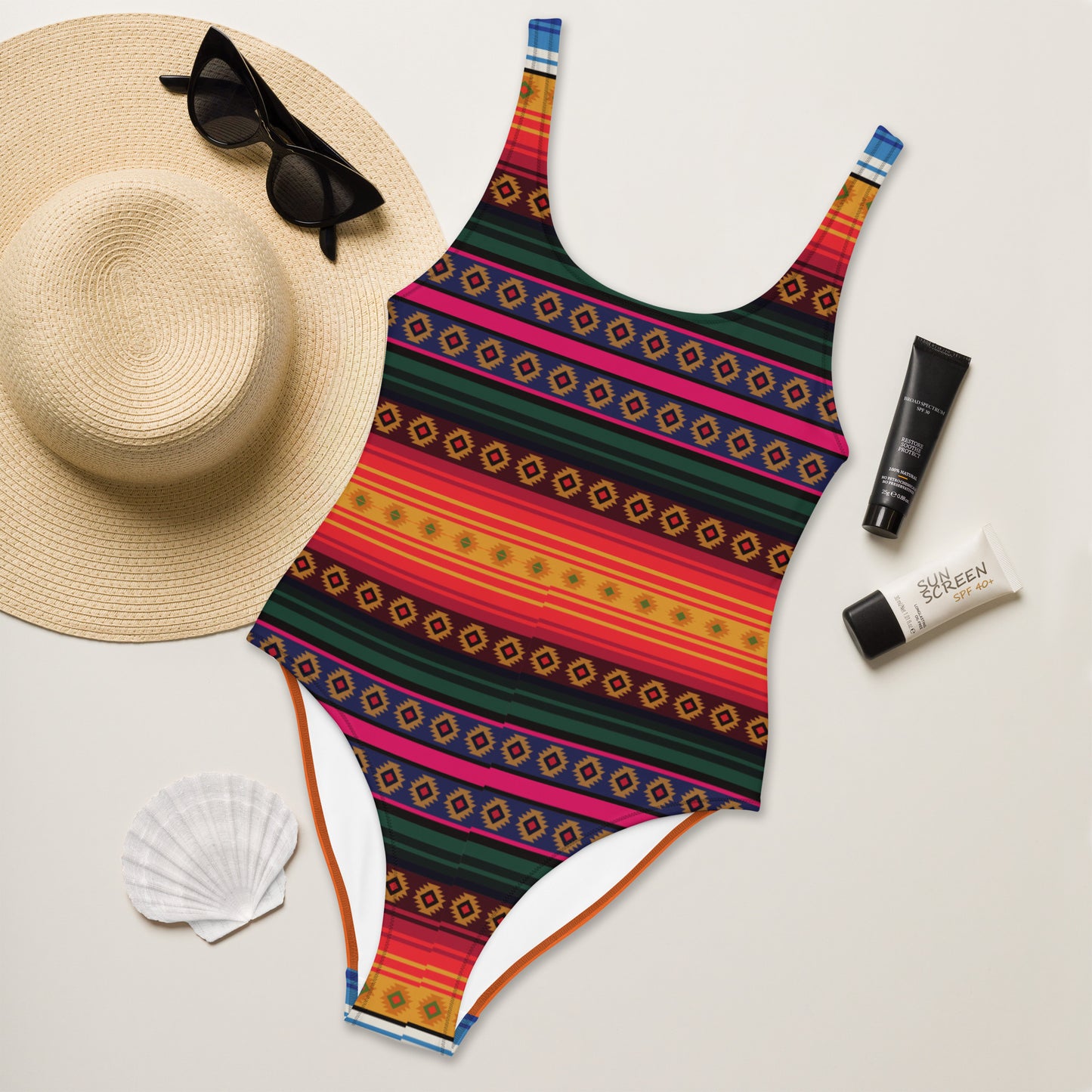 Abstract Tribal Print One-Piece Swimsuit