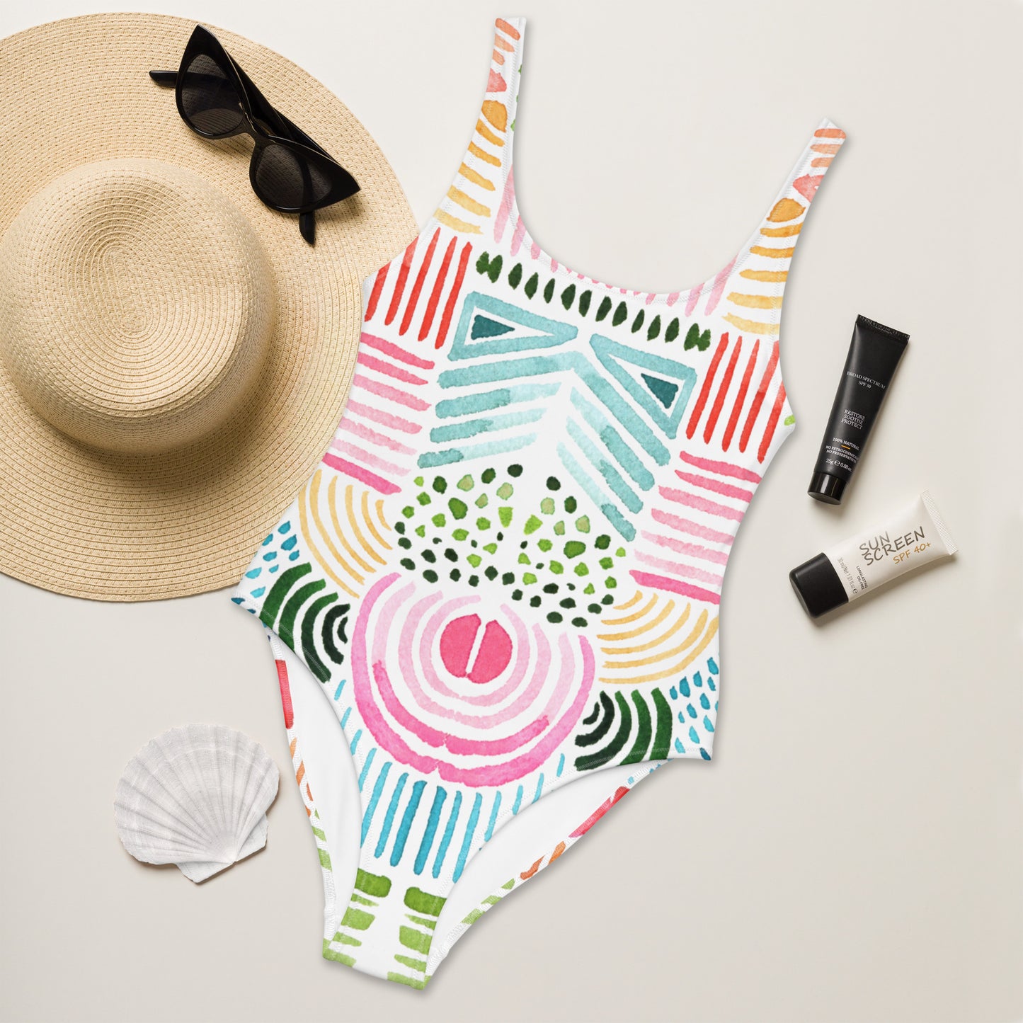 Abstract Paint Design One-Piece Swimsuit