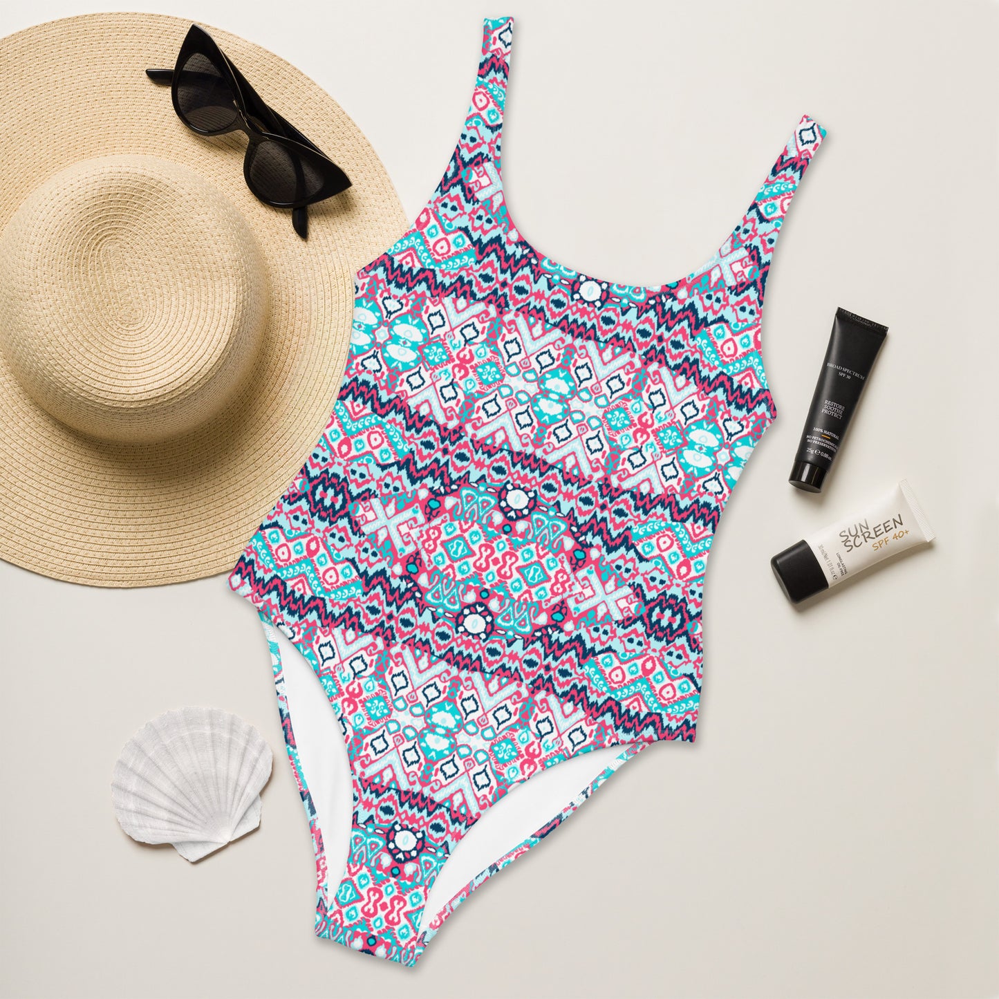 Pastel Abstract Aztec Pattern One-Piece Swimsuit