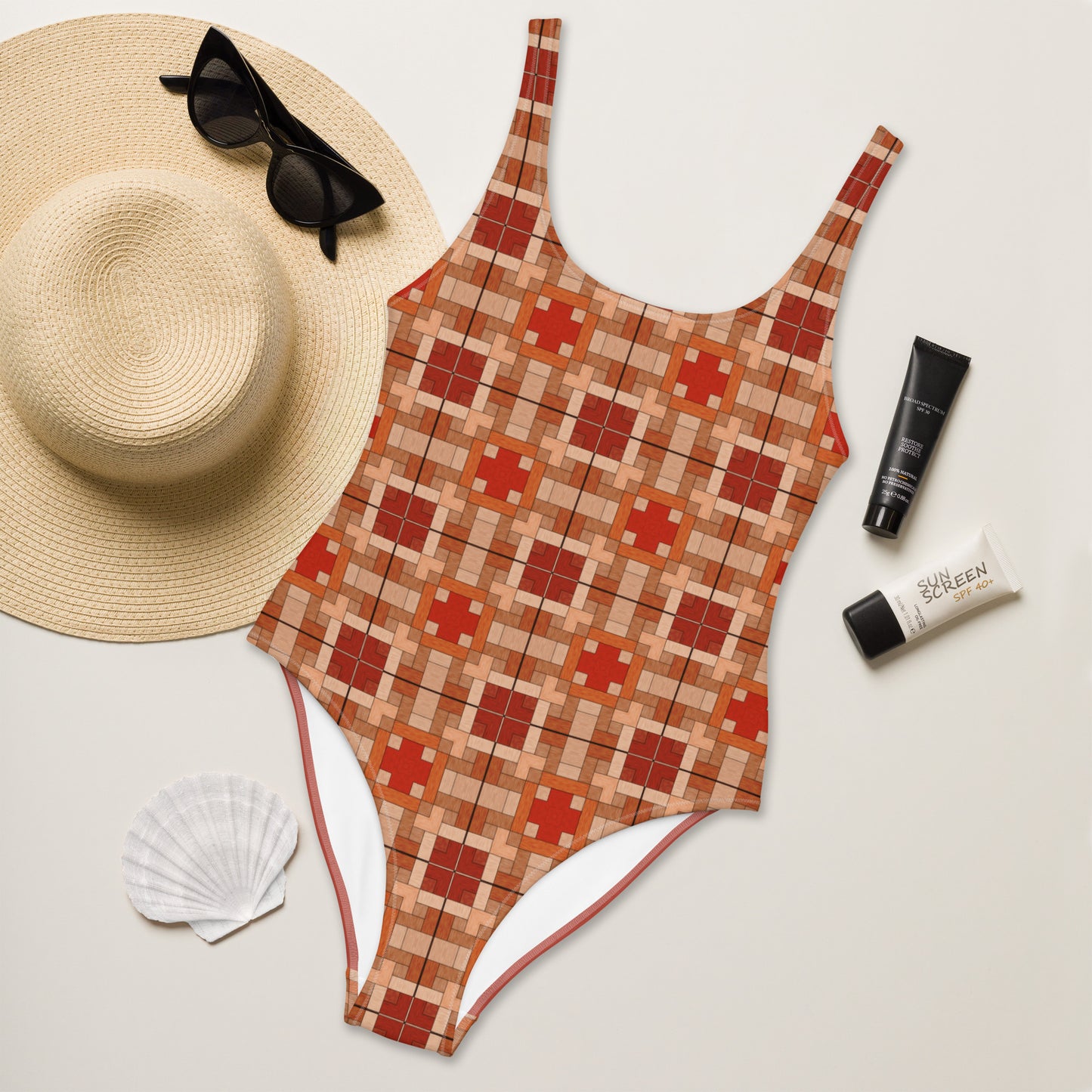 Squares Aztec Pattern One-Piece Swimsuit