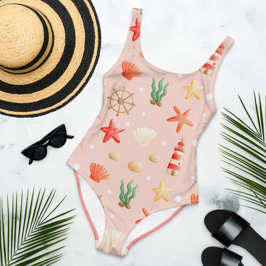 Cute Underwater Shell Starfish One-Piece Swimsuit