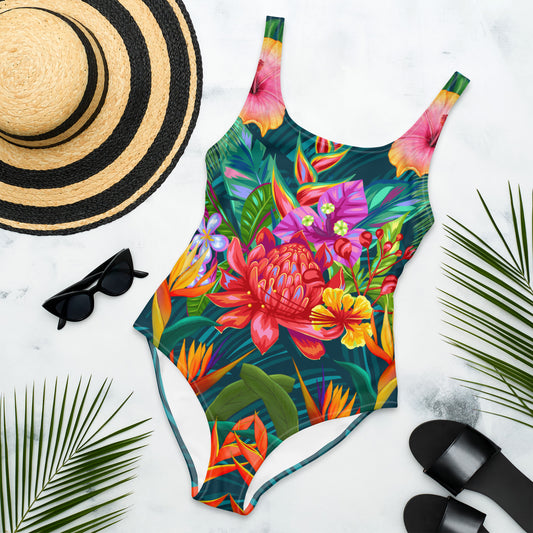 Vibrant Tropical Flowers One-Piece Swimsuit