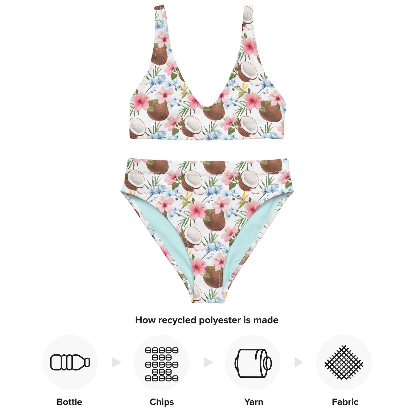 Tropical Coconuts & Hibiscus Recycled high-waisted bikini