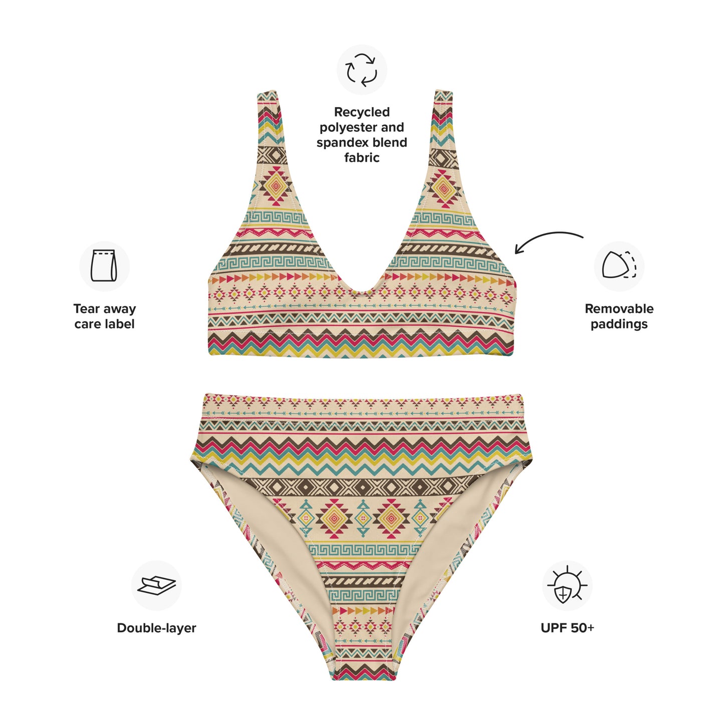 Aztec Geometric Recycled high-waisted bikini