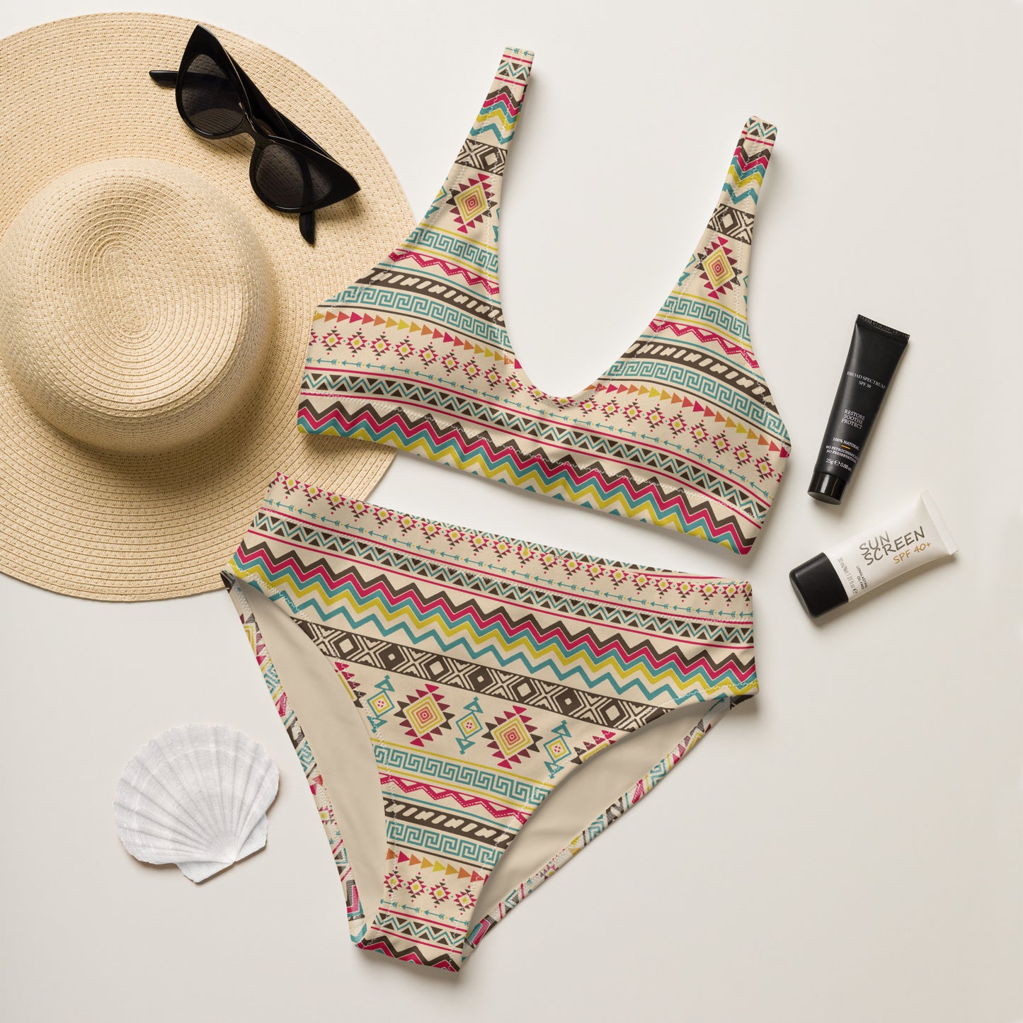 Aztec Geometric Recycled high-waisted bikini