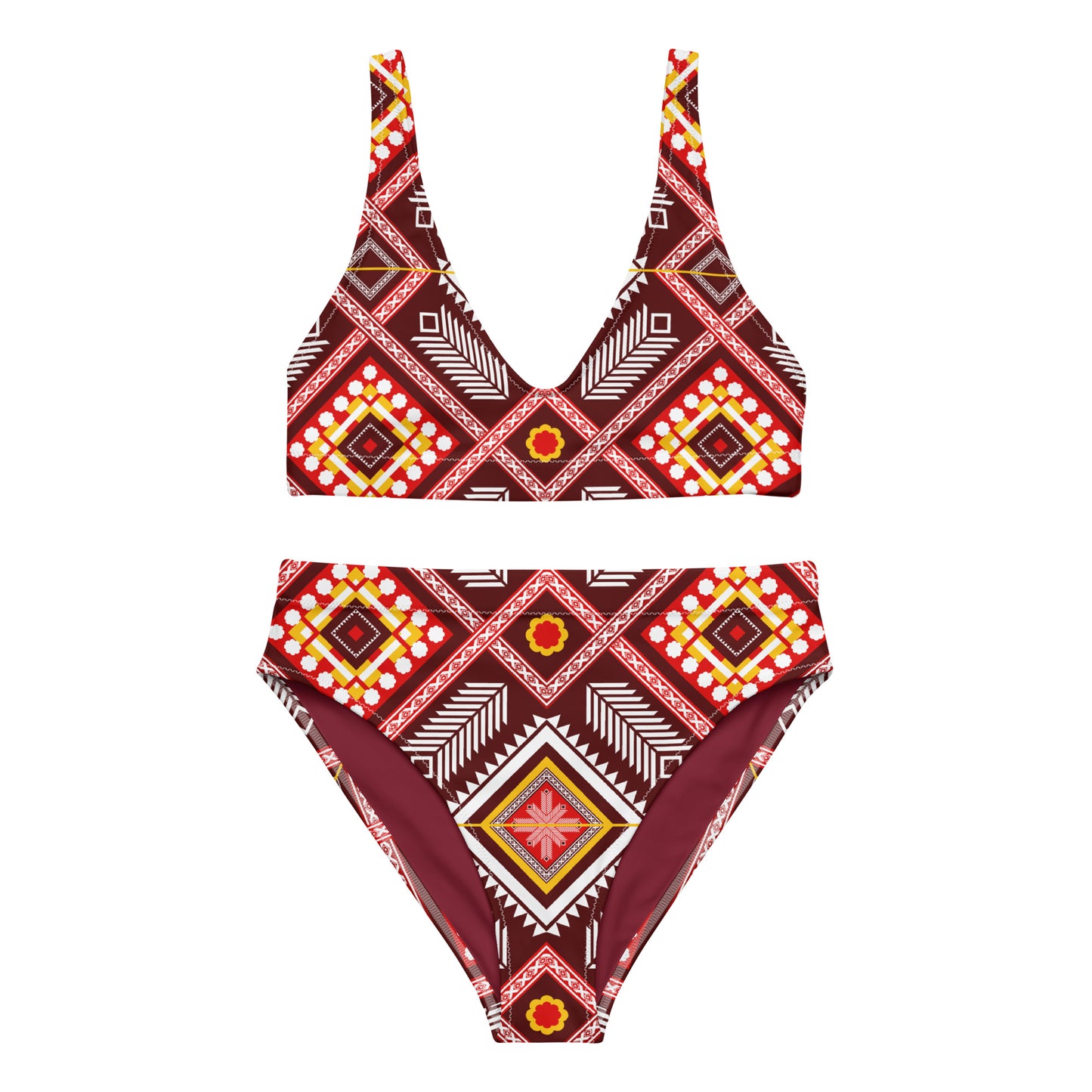 Geometric Aztec Pattern Recycled high-waisted bikini