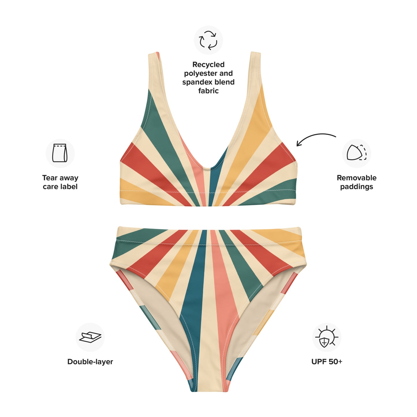 Retro Lines Recycled high-waisted bikini