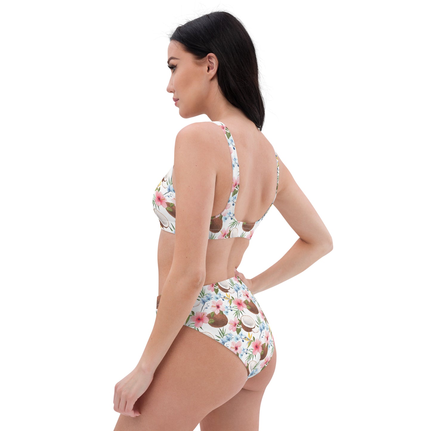 Tropical Coconuts & Hibiscus Recycled high-waisted bikini