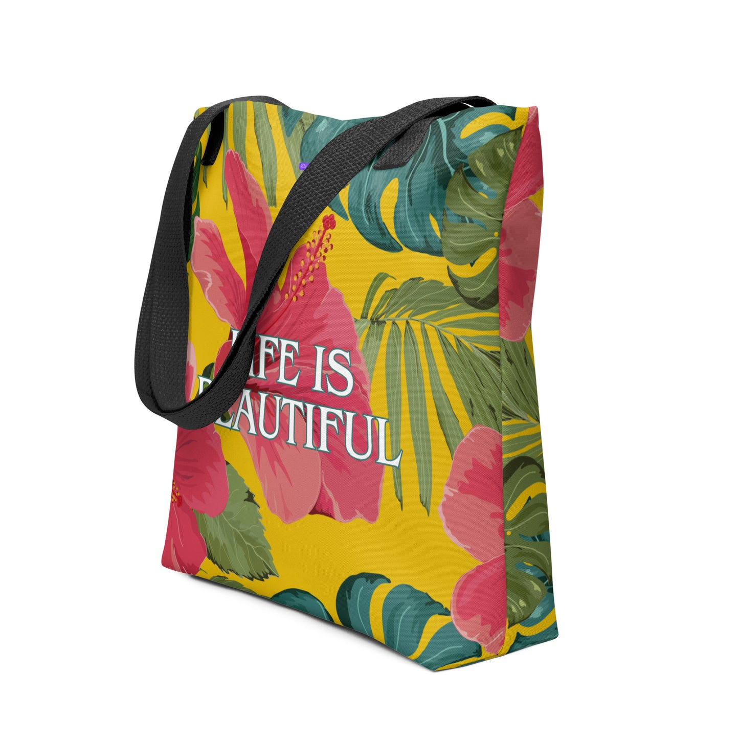 Life Is Beautiful Floral Flowers All-Over Print Tote Bag