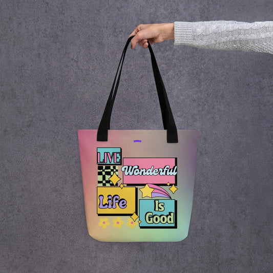 Live Wonderful Life Is Good Graphic All-Over Print Tote Bag