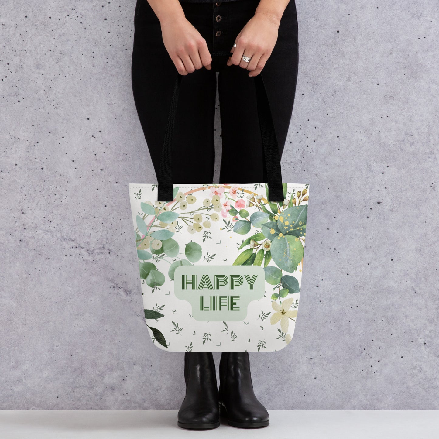 Happy Life Garden Floral Tote bag