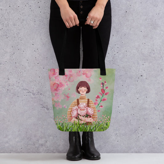 Flower Garden Girl Peaceful Tote bag