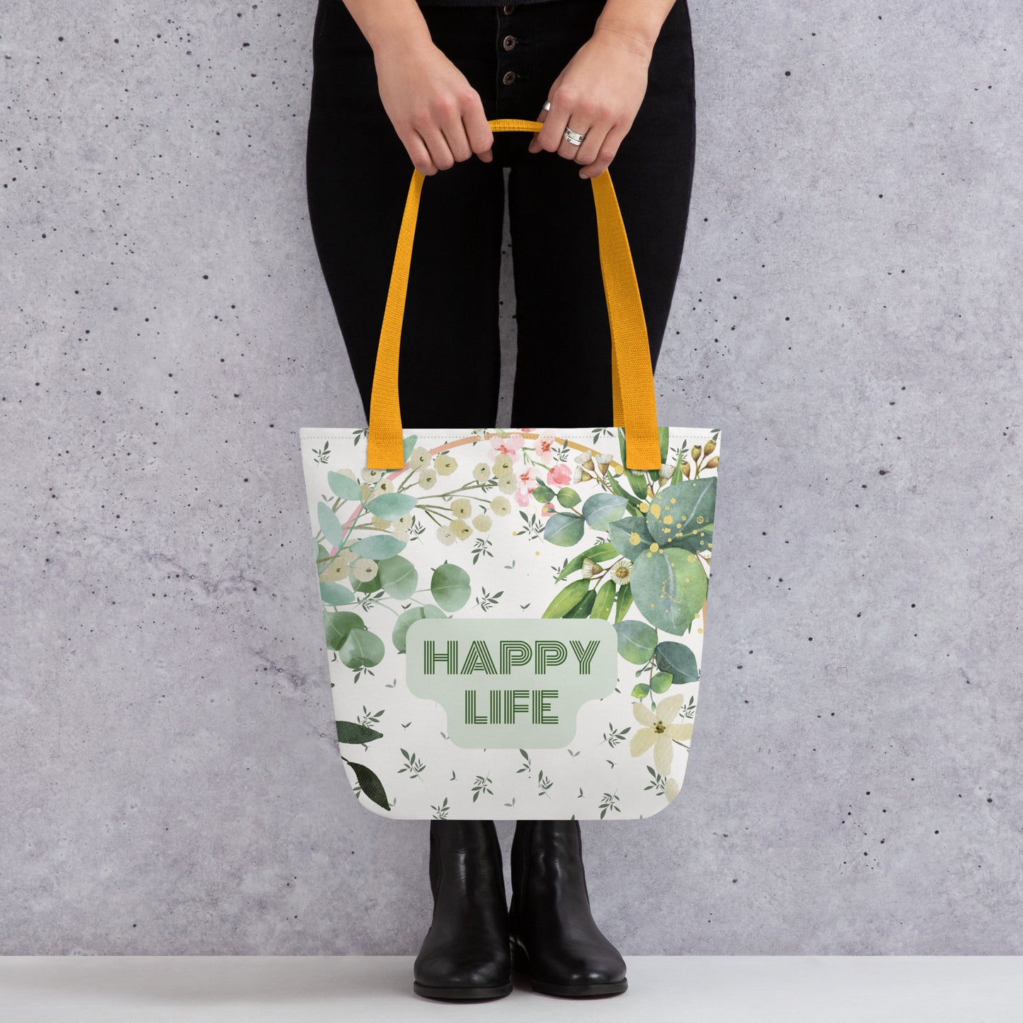 Happy Life Garden Floral Tote bag