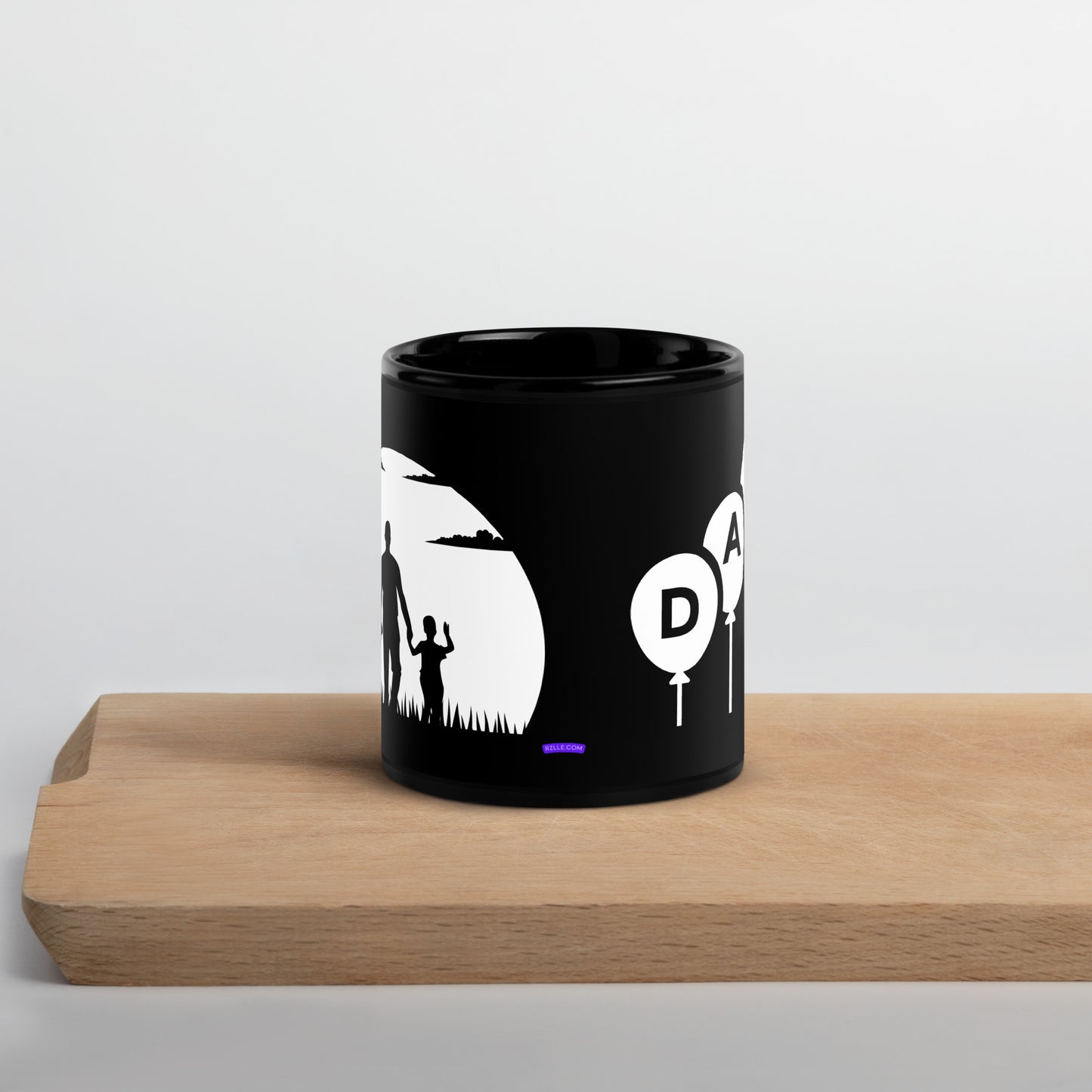 Dad And Kids Black Glossy Mug