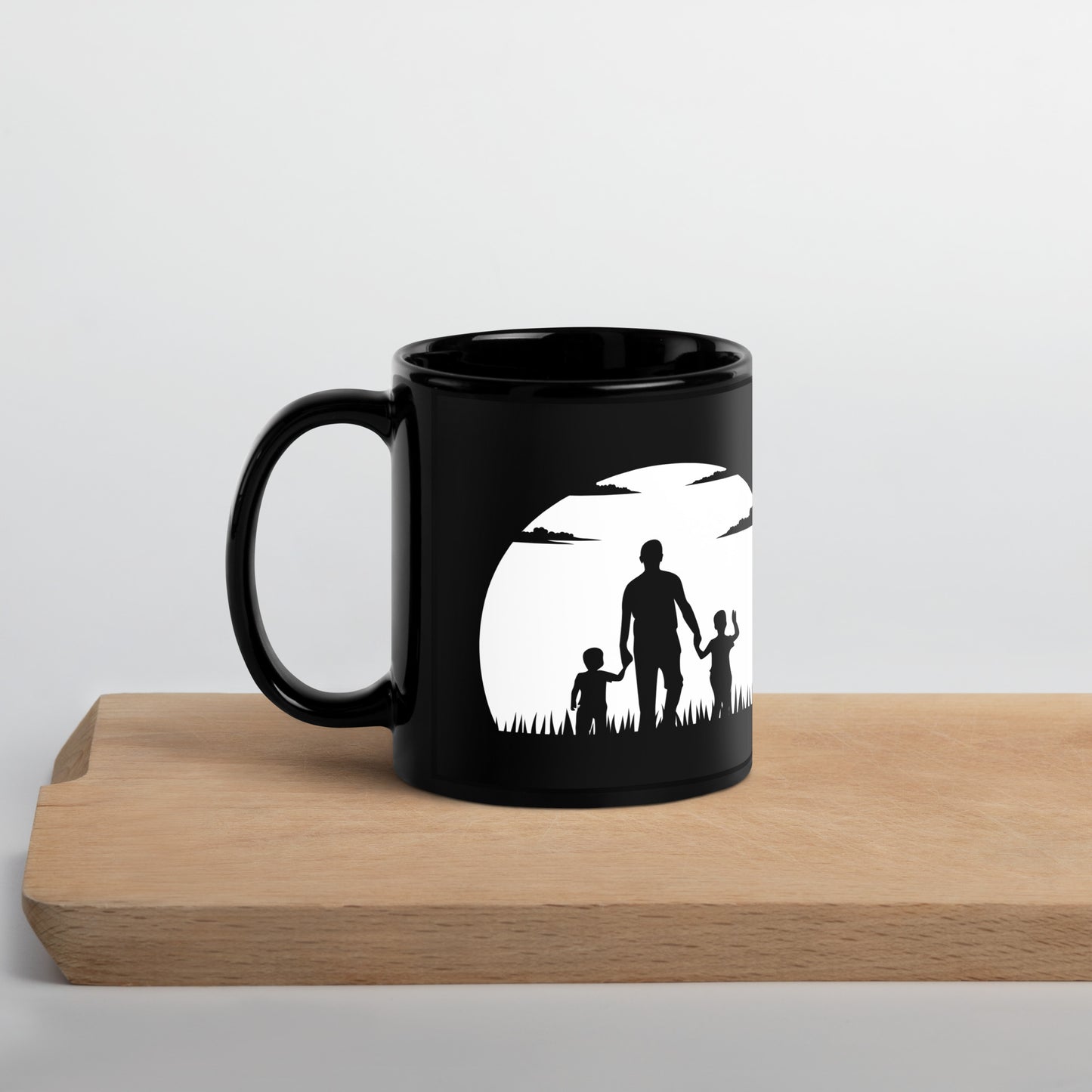 Dad And Kids Black Glossy Mug