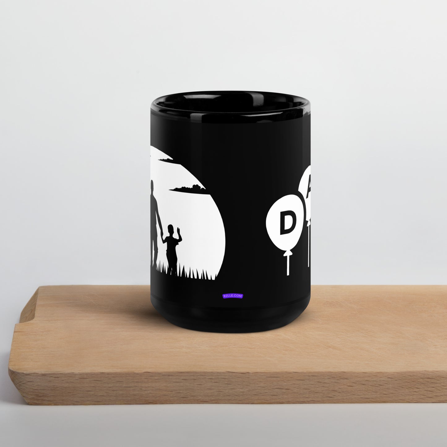 Dad And Kids Black Glossy Mug