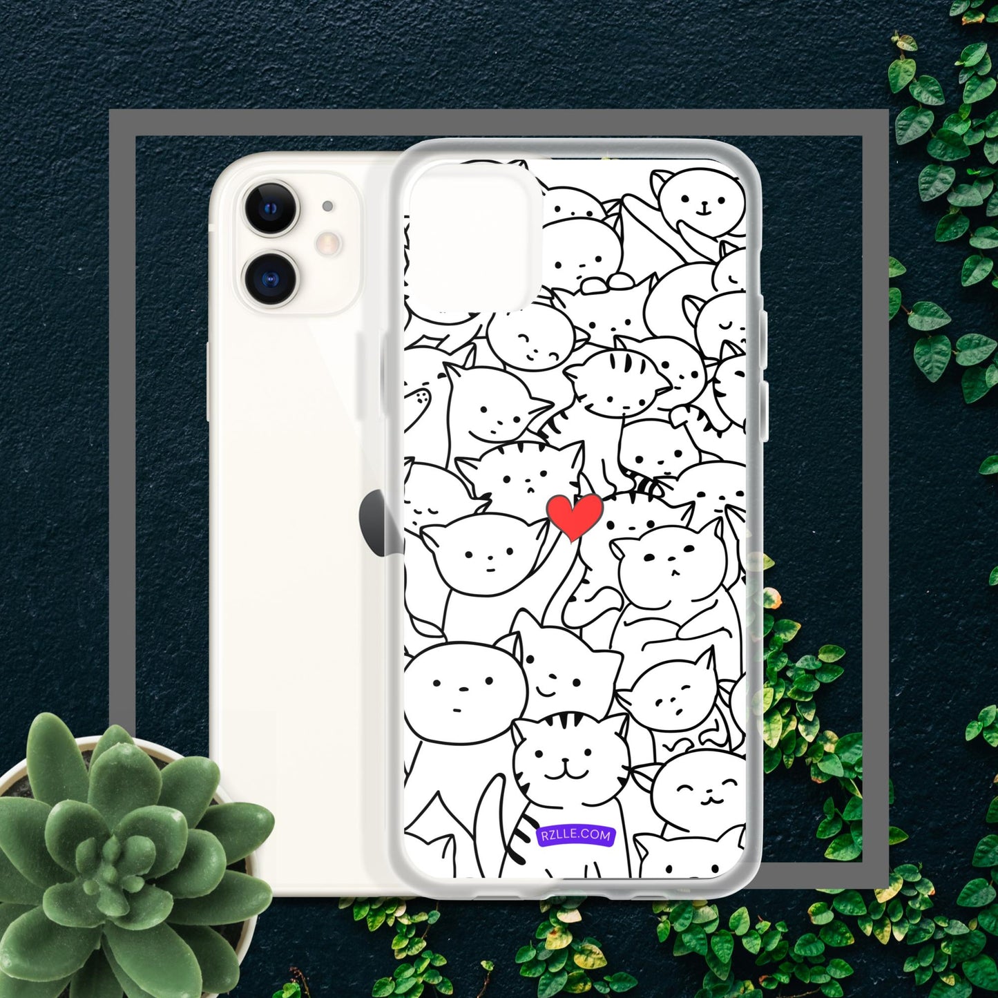 Doodle Cats & Heart Clear Phone Case for iPhone®