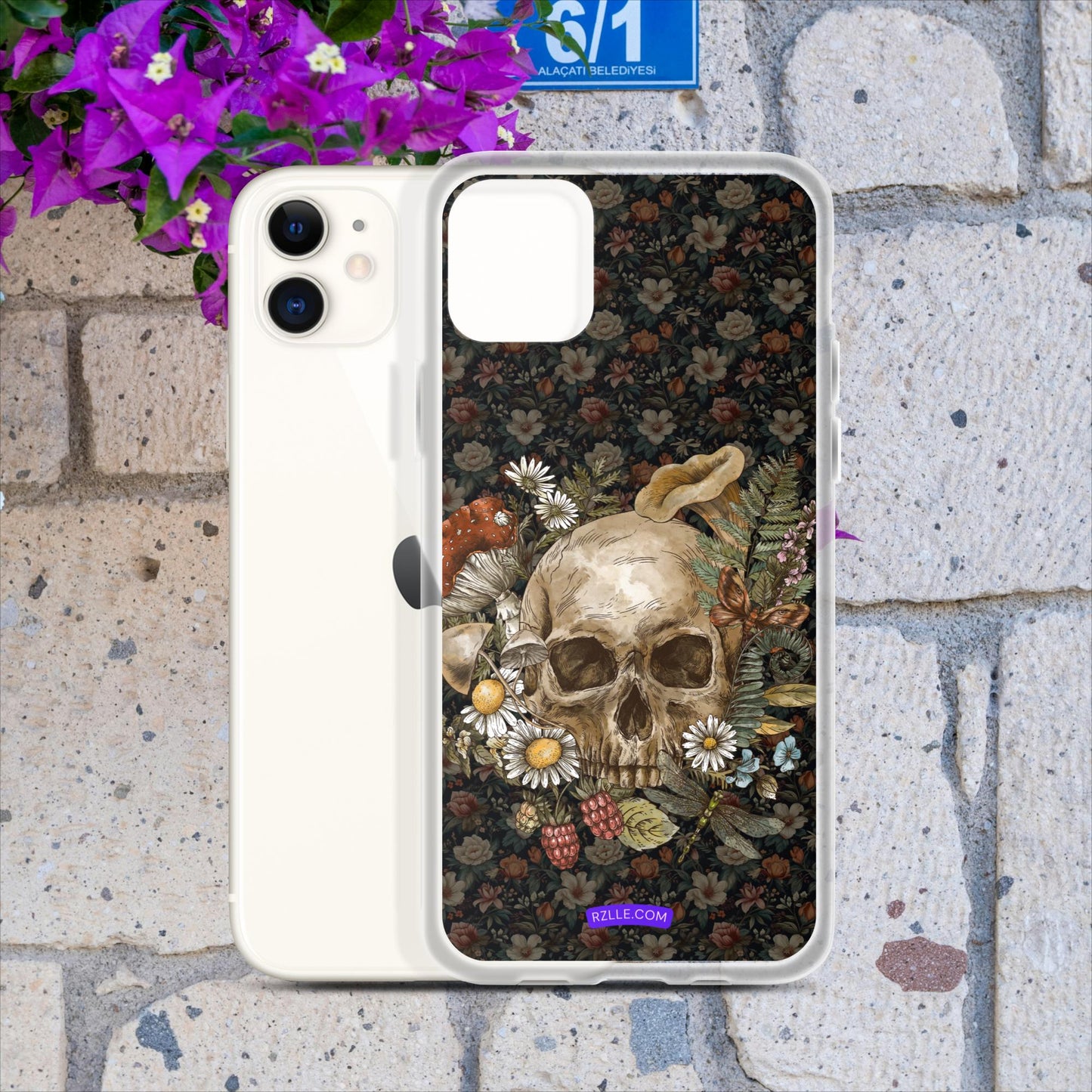 Gothic Skull & Flowers Clear Case for iPhone®