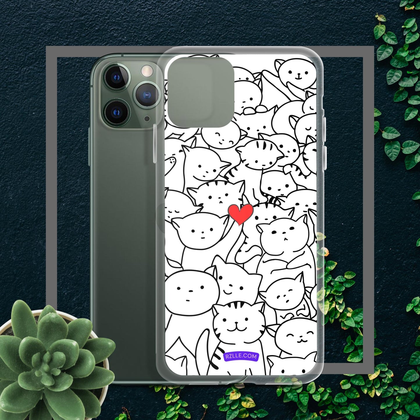 Doodle Cats & Heart Clear Phone Case for iPhone®