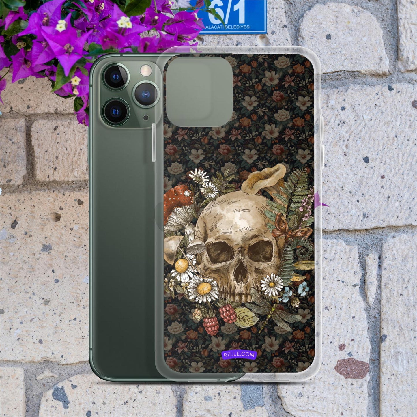 Gothic Skull & Flowers Clear Case for iPhone®