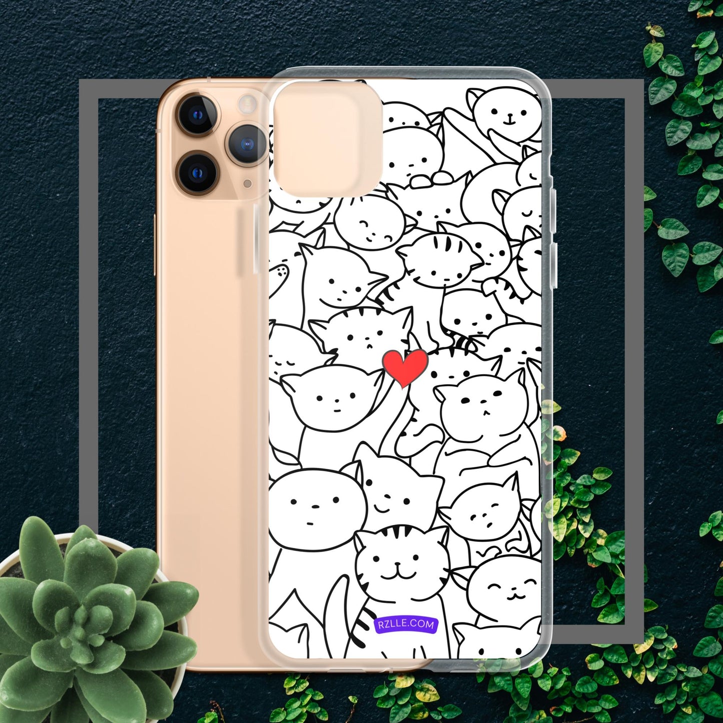 Doodle Cats & Heart Clear Phone Case for iPhone®