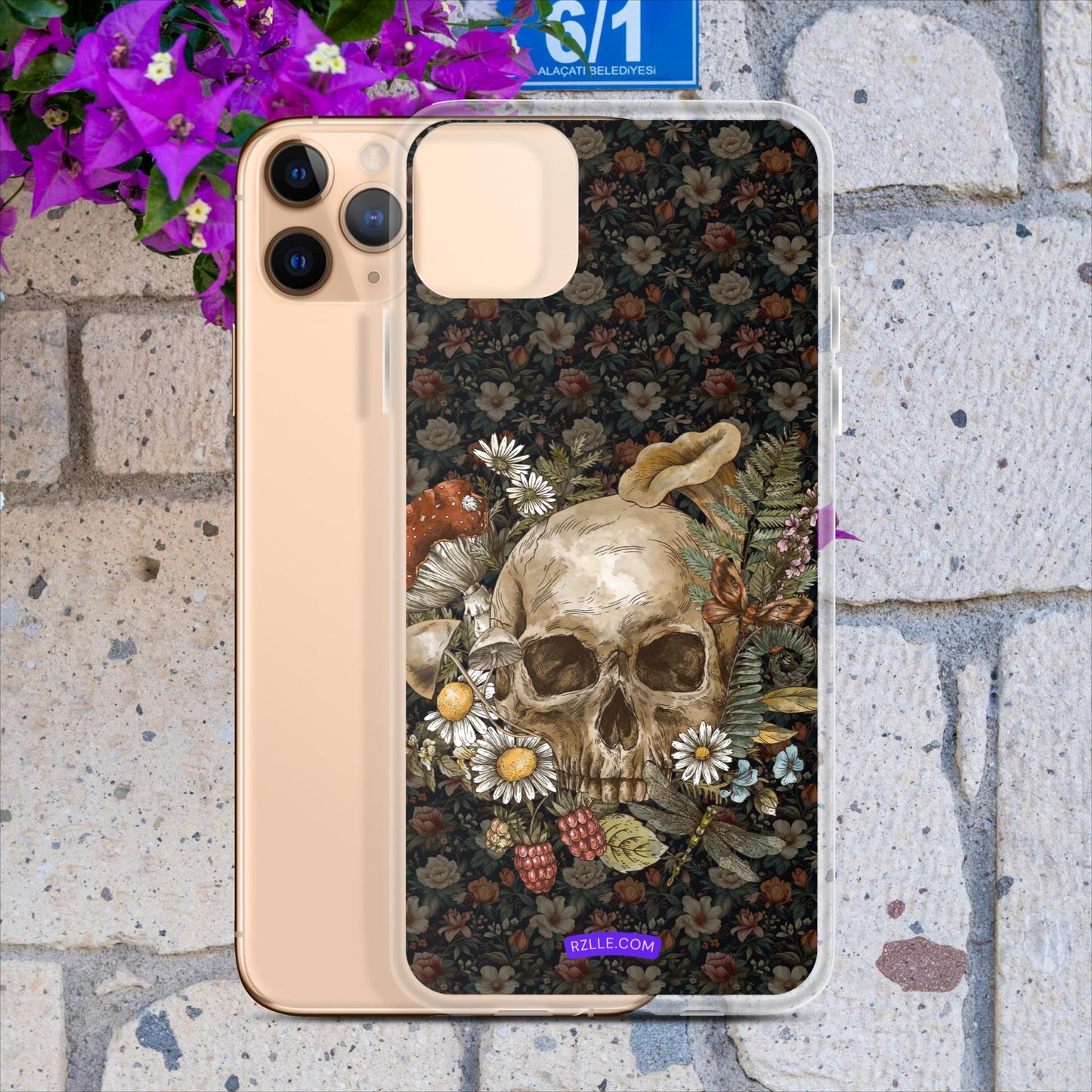 Gothic Skull & Flowers Clear Case for iPhone®