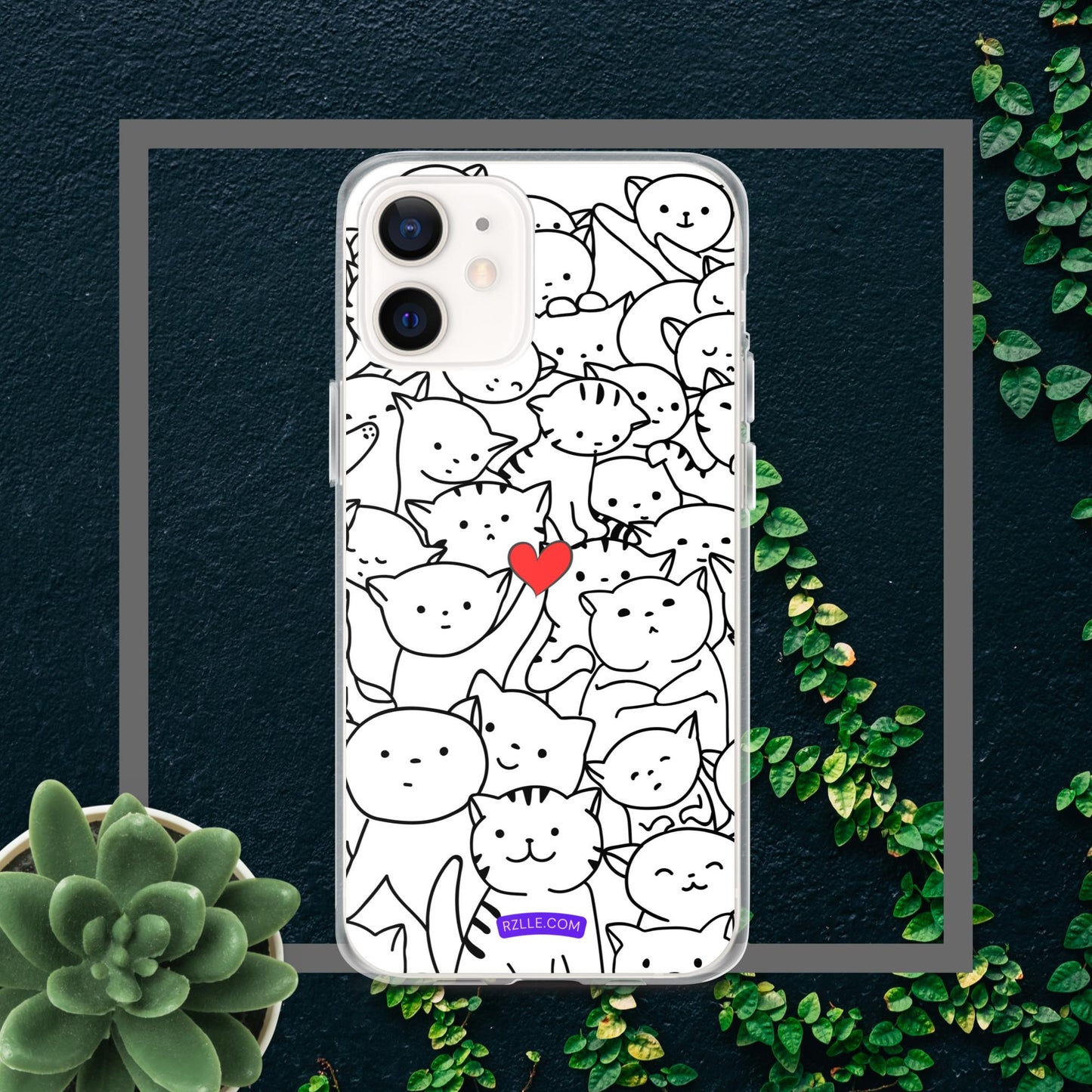 Doodle Cats & Heart Clear Phone Case for iPhone®