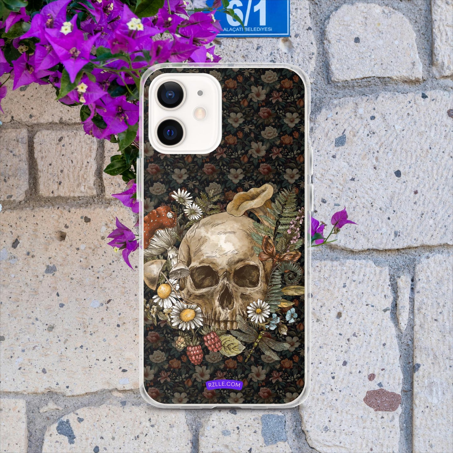 Gothic Skull & Flowers Clear Case for iPhone®