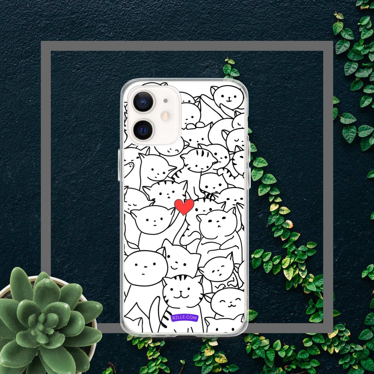 Doodle Cats & Heart Clear Phone Case for iPhone®