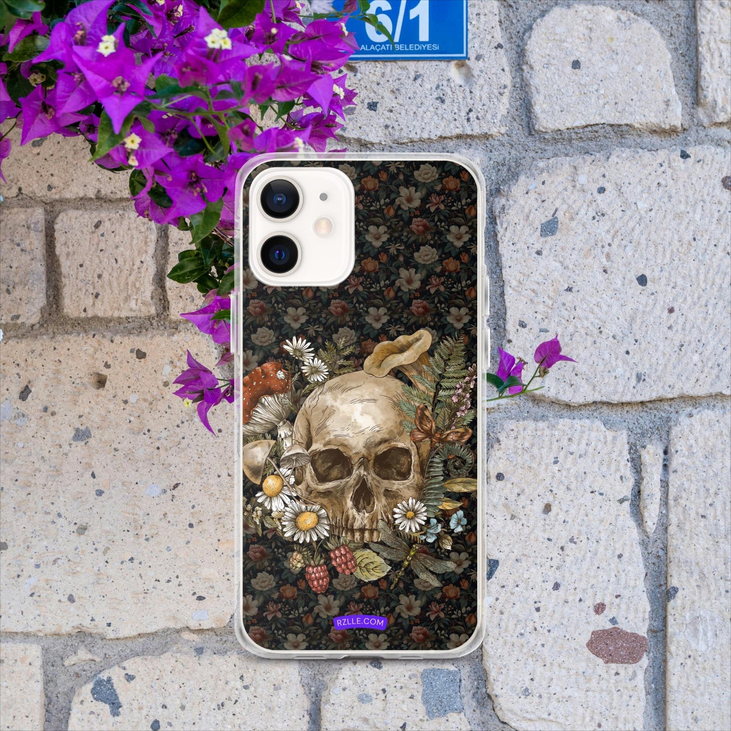 Gothic Skull & Flowers Clear Case for iPhone®