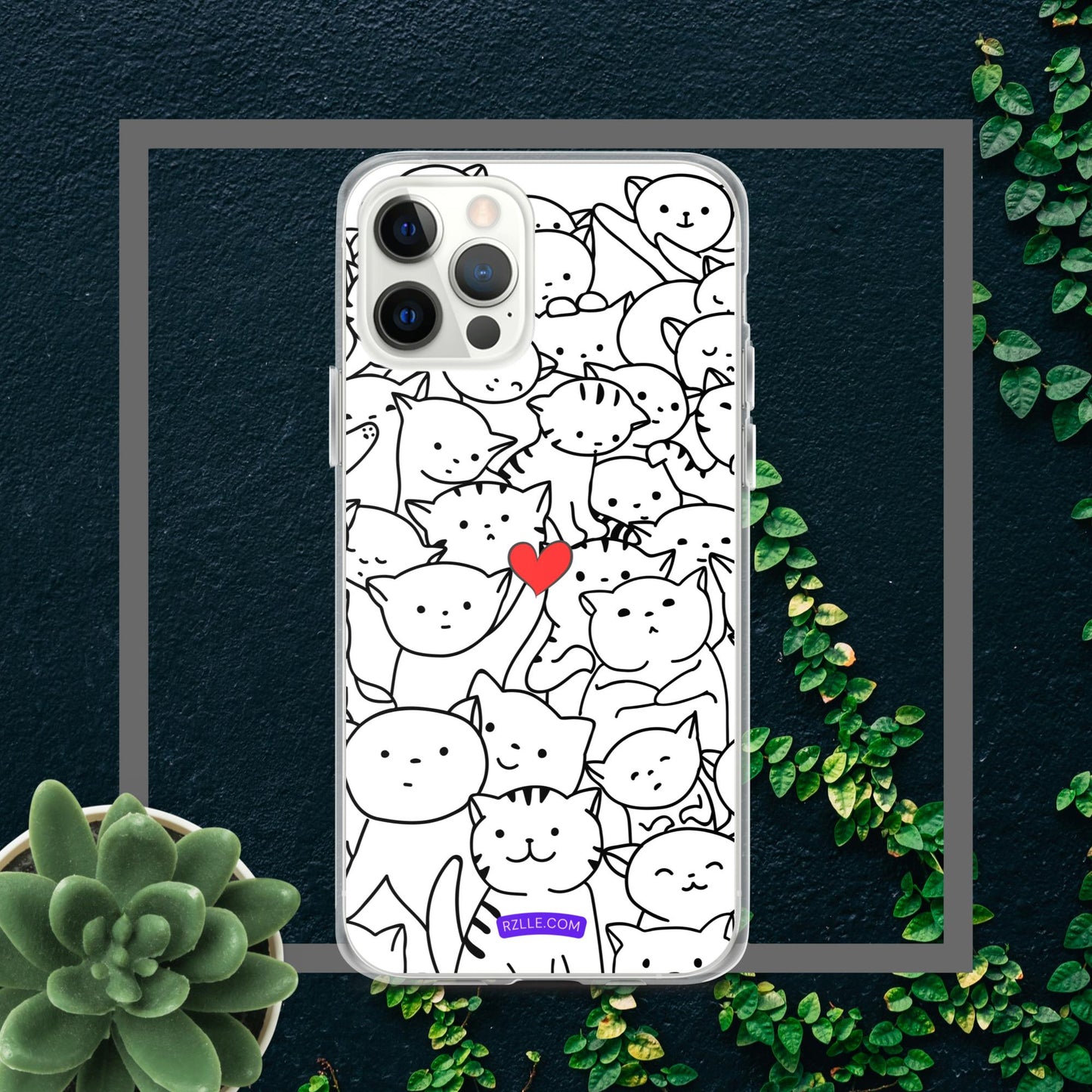 Doodle Cats & Heart Clear Phone Case for iPhone®