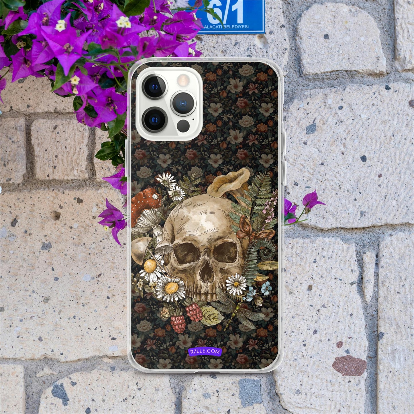 Gothic Skull & Flowers Clear Case for iPhone®