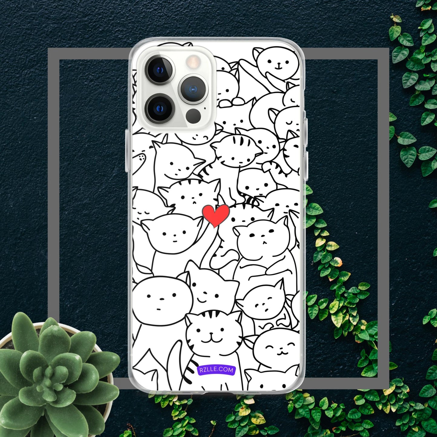 Doodle Cats & Heart Clear Phone Case for iPhone®