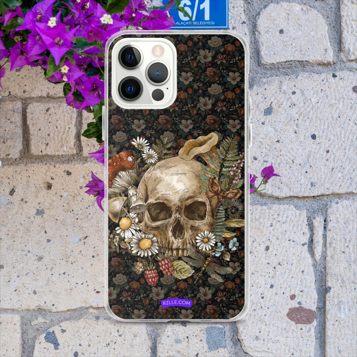 Gothic Skull & Flowers Clear Case for iPhone®