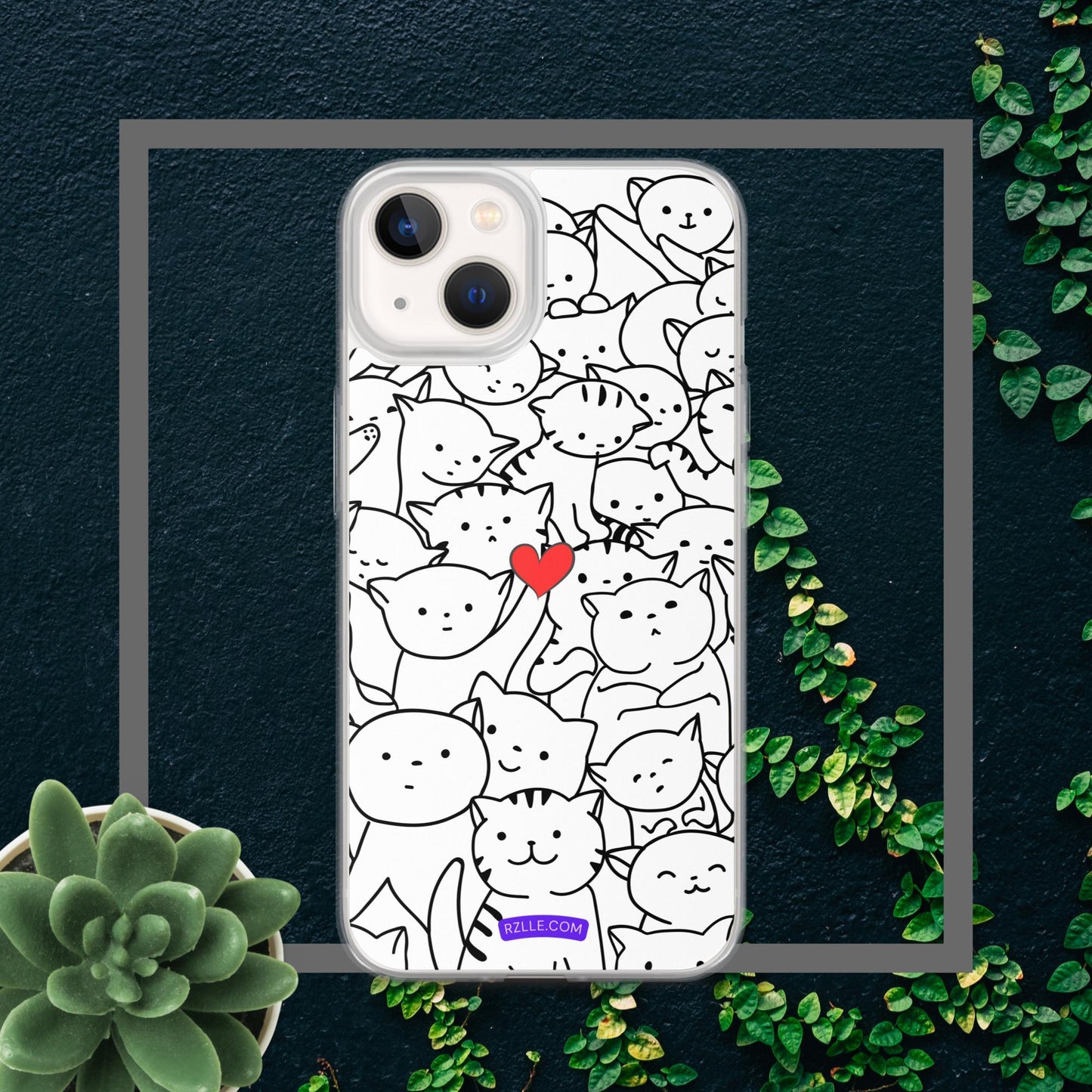 Doodle Cats & Heart Clear Phone Case for iPhone®