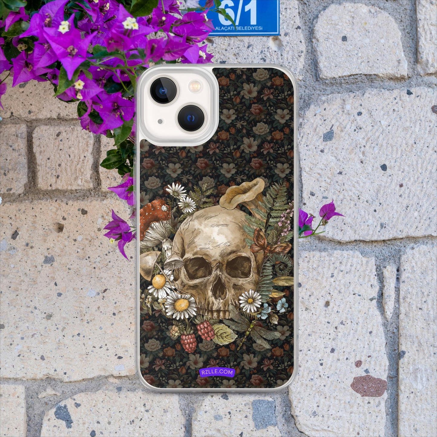 Gothic Skull & Flowers Clear Case for iPhone®