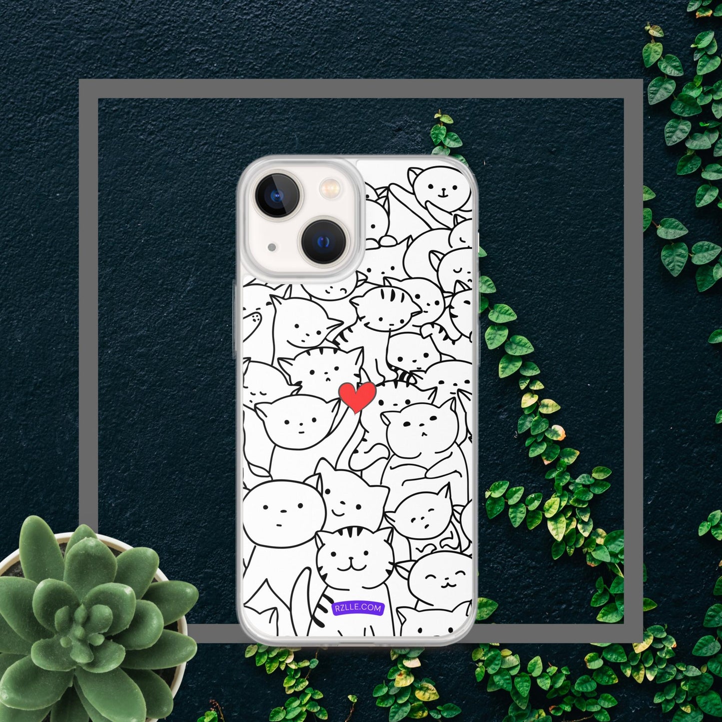 Doodle Cats & Heart Clear Phone Case for iPhone®