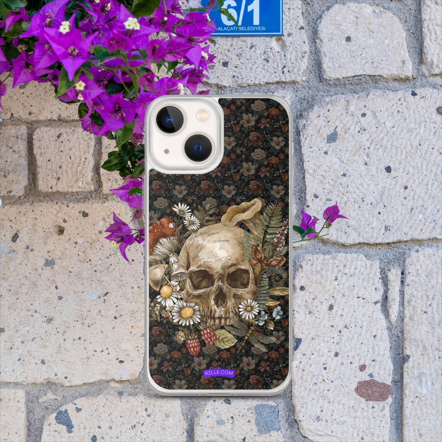 Gothic Skull & Flowers Clear Case for iPhone®