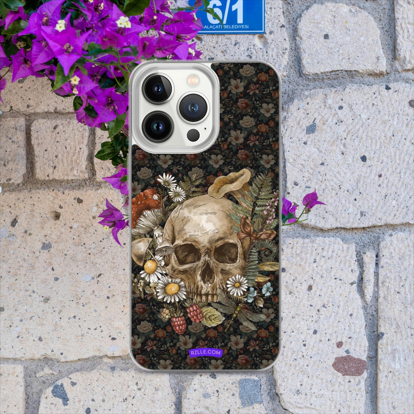 Gothic Skull & Flowers Clear Case for iPhone®