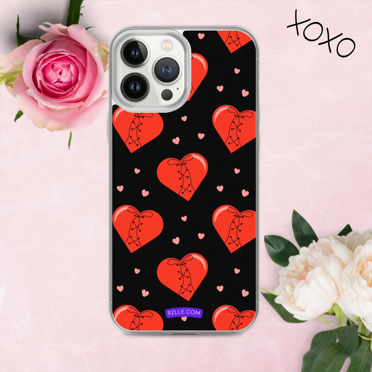 Stitched Hearts Clear Phone Case for iPhone®