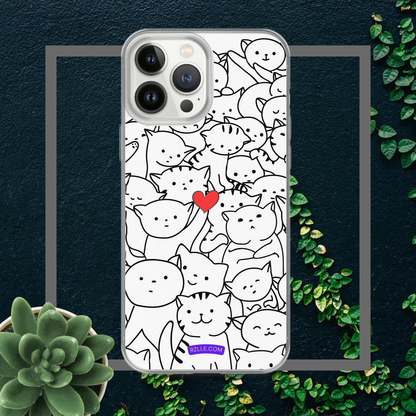 Doodle Cats & Heart Clear Phone Case for iPhone®