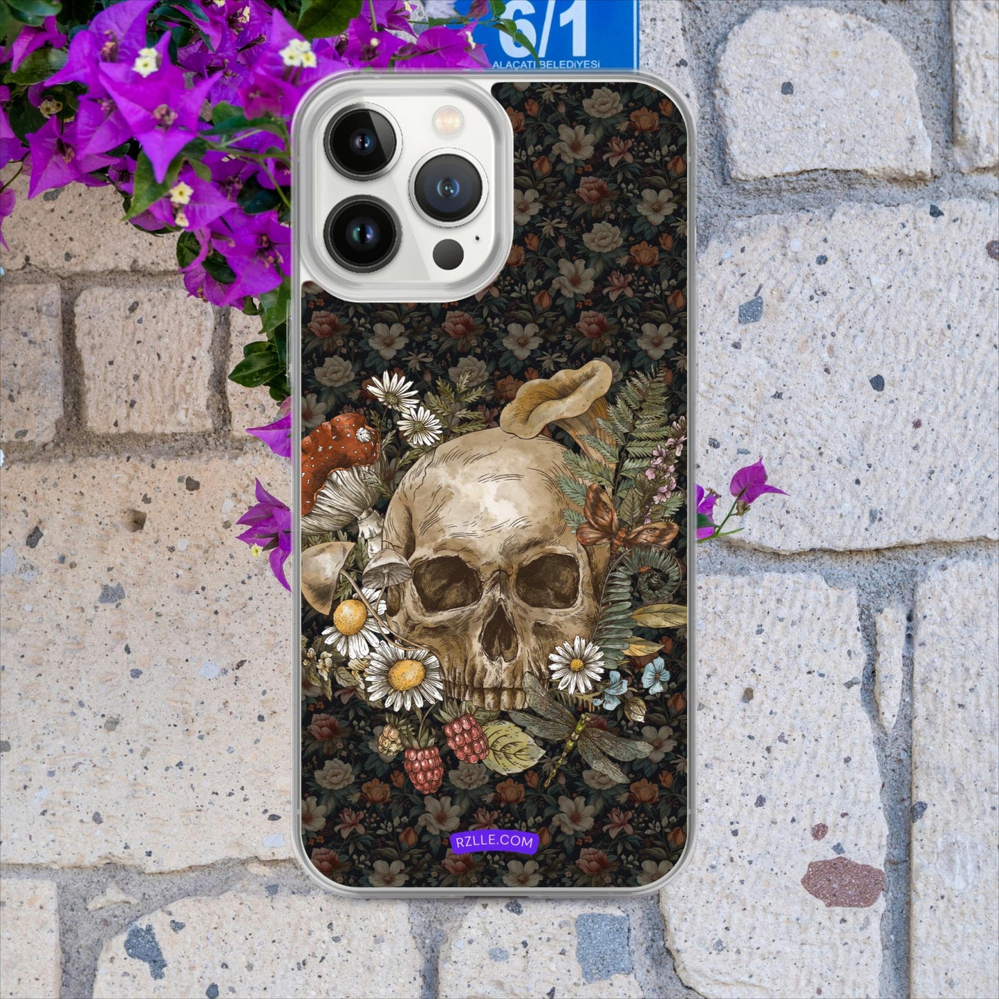 Gothic Skull & Flowers Clear Case for iPhone®