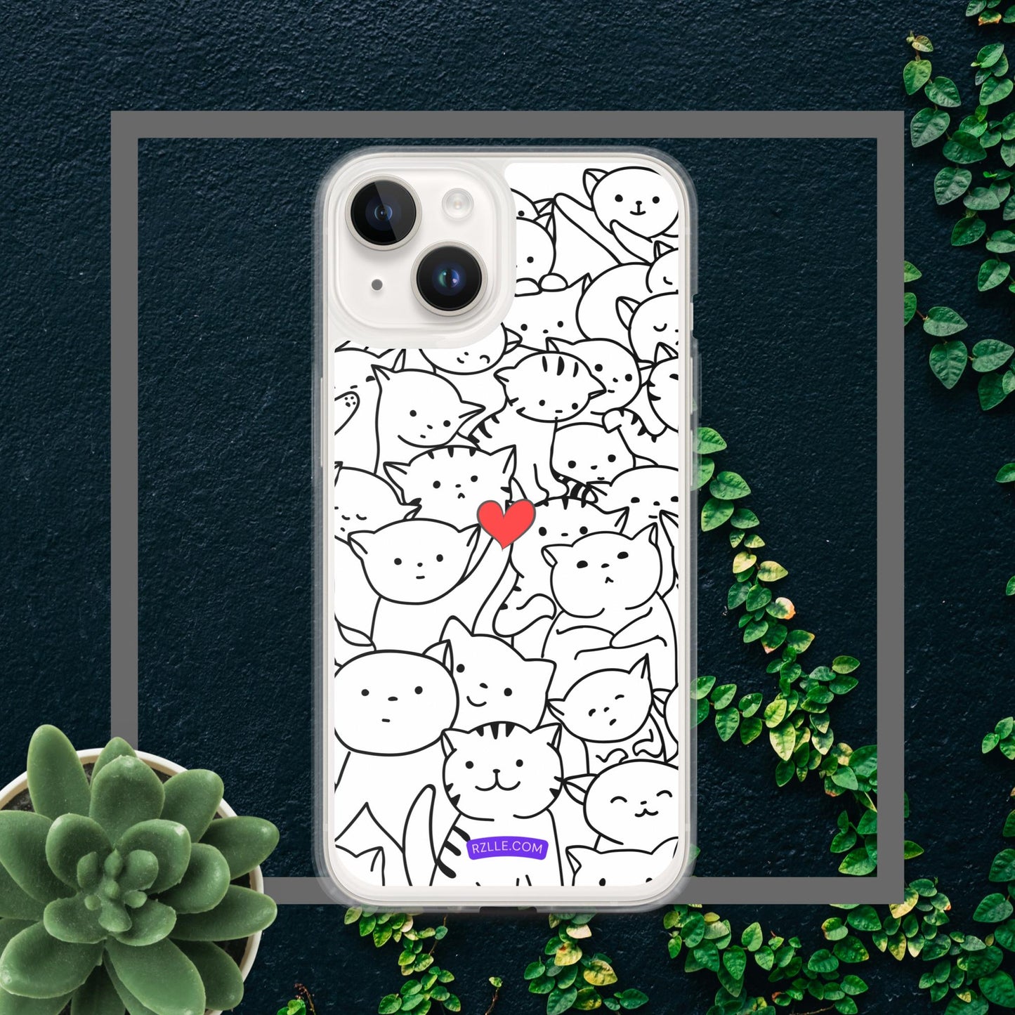 Doodle Cats & Heart Clear Phone Case for iPhone®