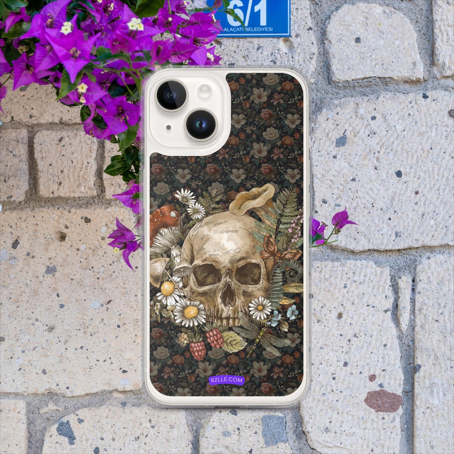 Gothic Skull & Flowers Clear Case for iPhone®