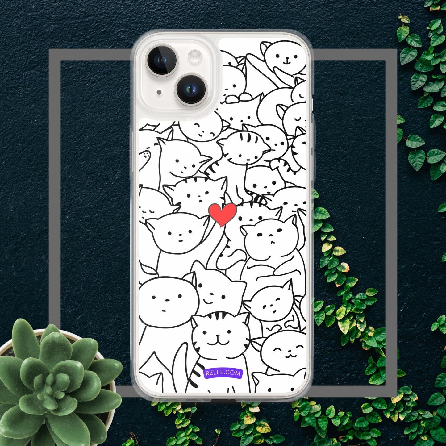 Doodle Cats & Heart Clear Phone Case for iPhone®