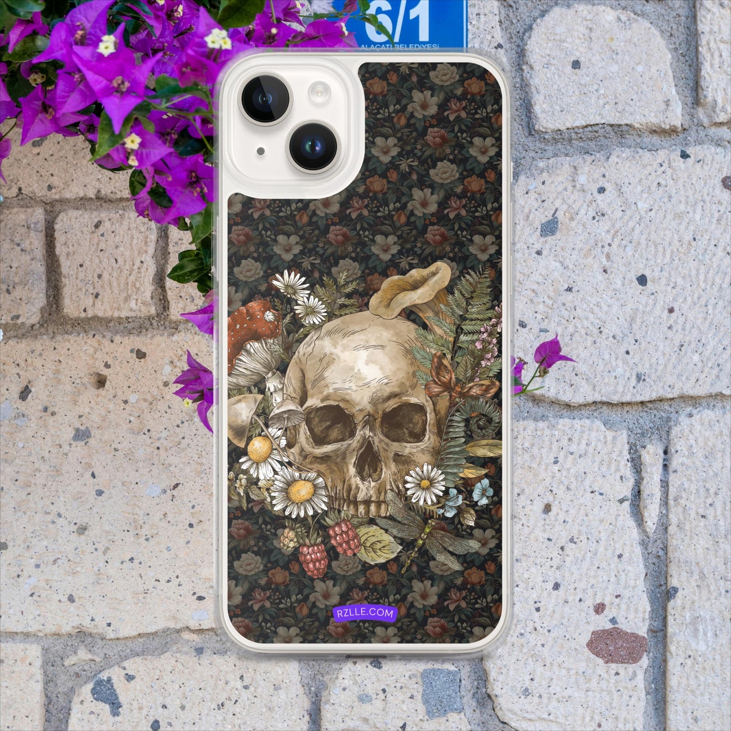 Gothic Skull & Flowers Clear Case for iPhone®