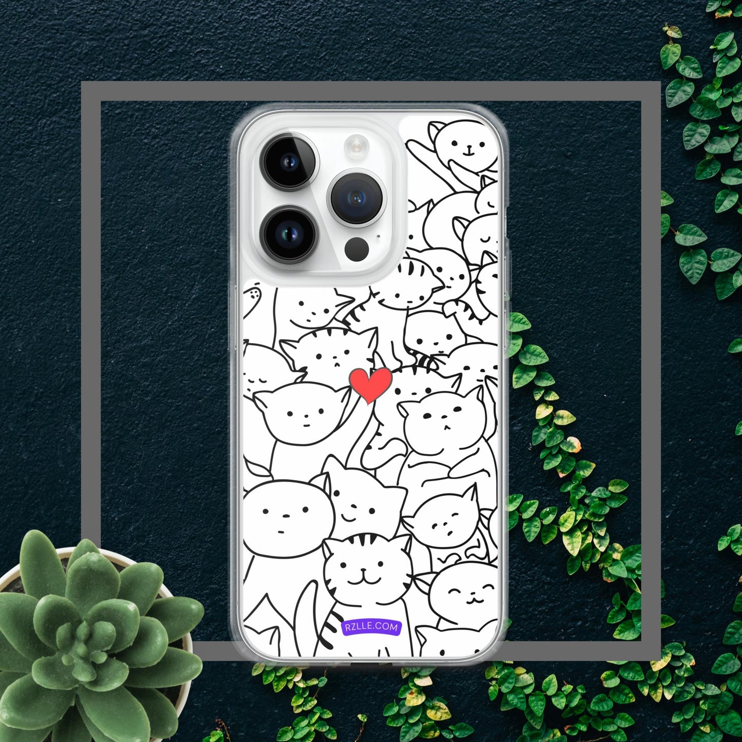 Doodle Cats & Heart Clear Phone Case for iPhone®