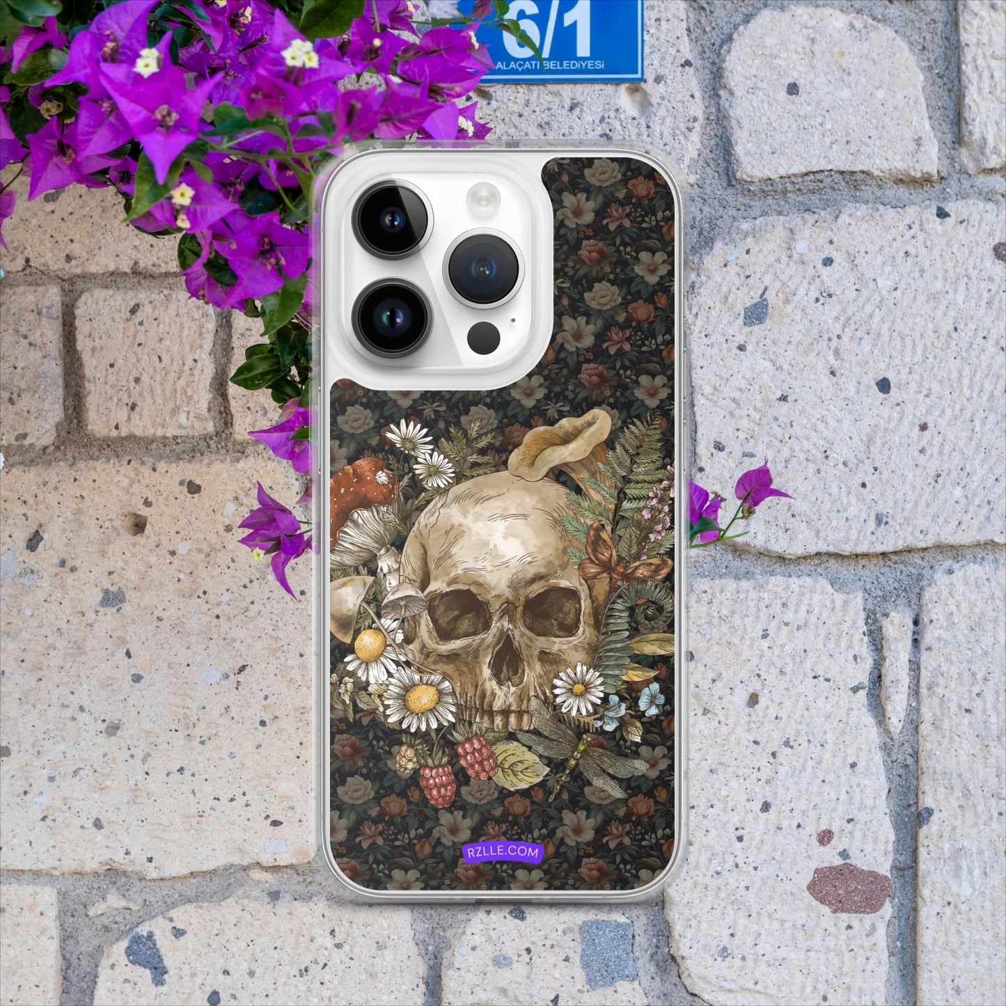 Gothic Skull & Flowers Clear Case for iPhone®