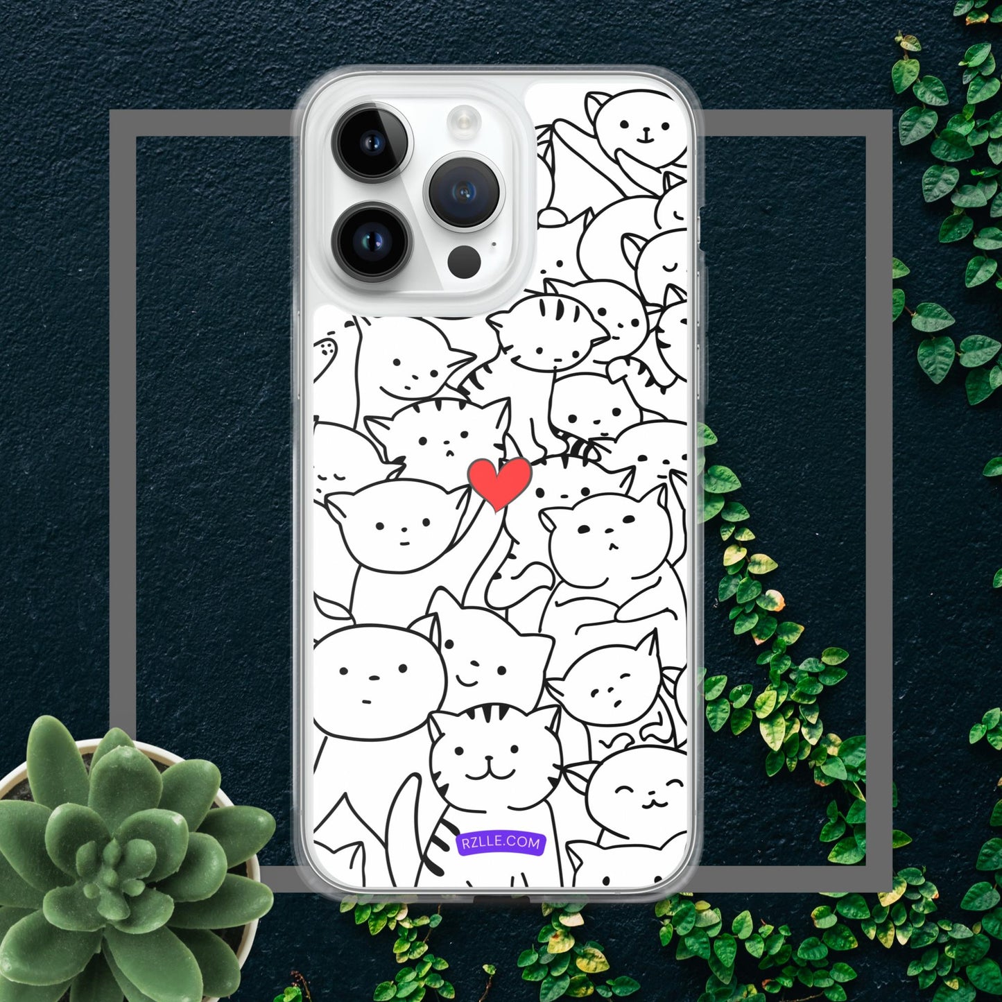 Doodle Cats & Heart Clear Phone Case for iPhone®